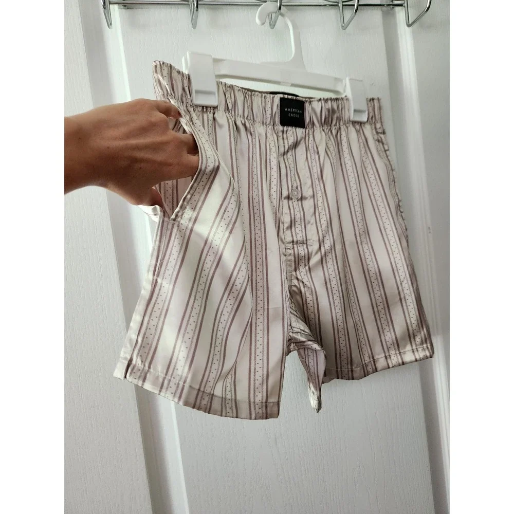 American‎ Eagle Outfitters Men's Striped Khaki Satin Pocket Boxer Short Size  XS